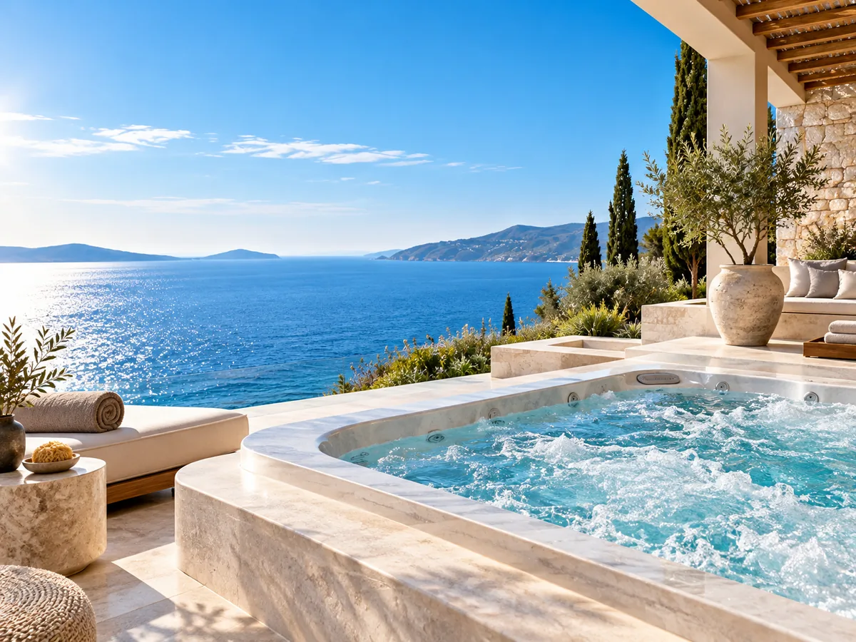 Εξωτερικό spa υδρομασάζ με θέα στη θάλασσα