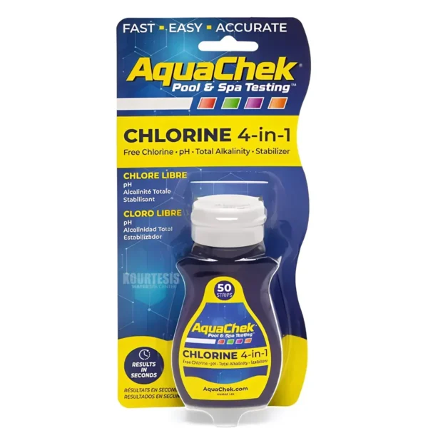 Αναλυτικές ταινίες 4 σε 1 της AquaChek για χλώριο, pH, αλκαλικότητα και σταθεροποιητή