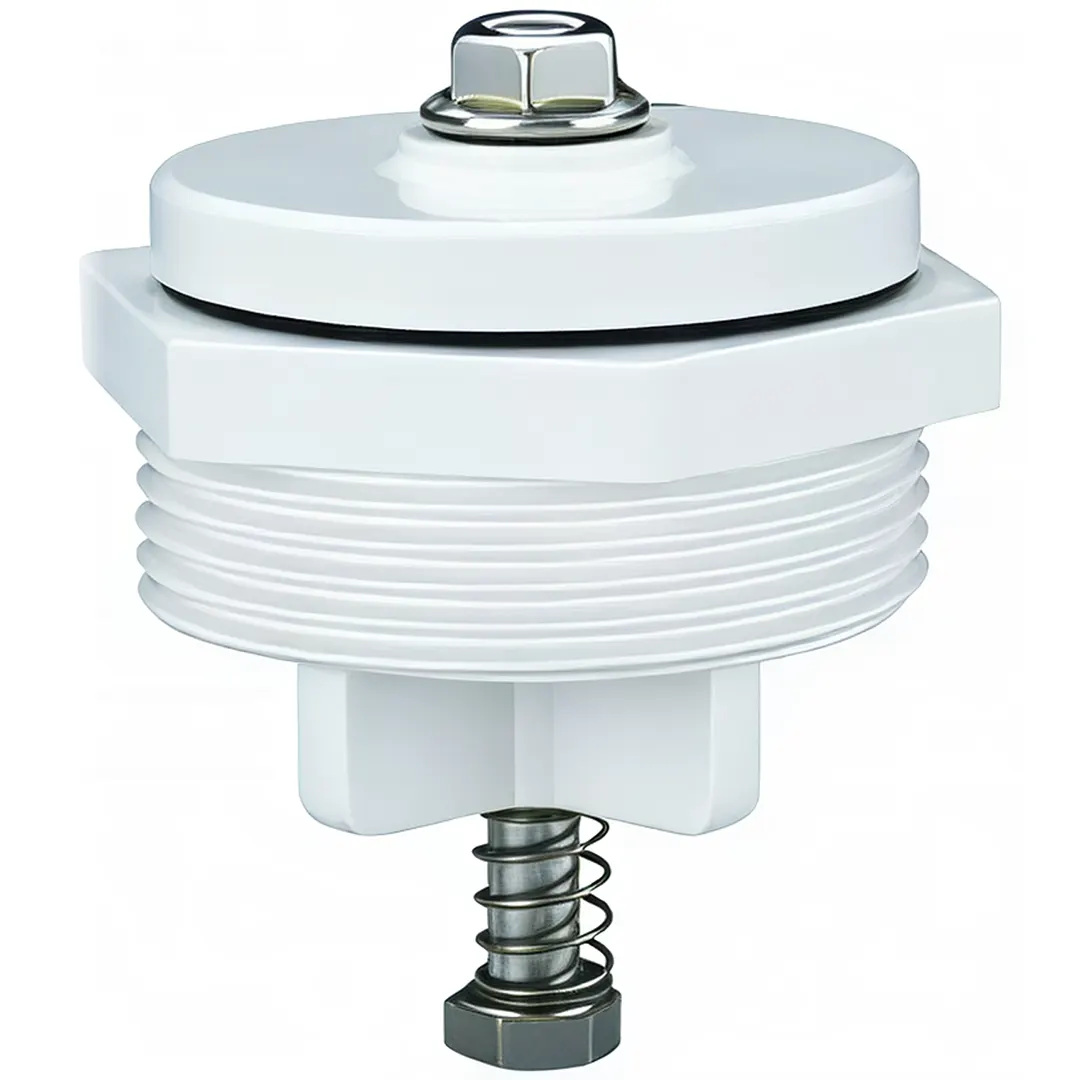 Υδροστατική βαλβίδα Astral για φρεάτιο πισίνας, με σπείρωμα και ελατήριο αποσυμπίεσης για προστασία από υπόγεια πίεση νερού.