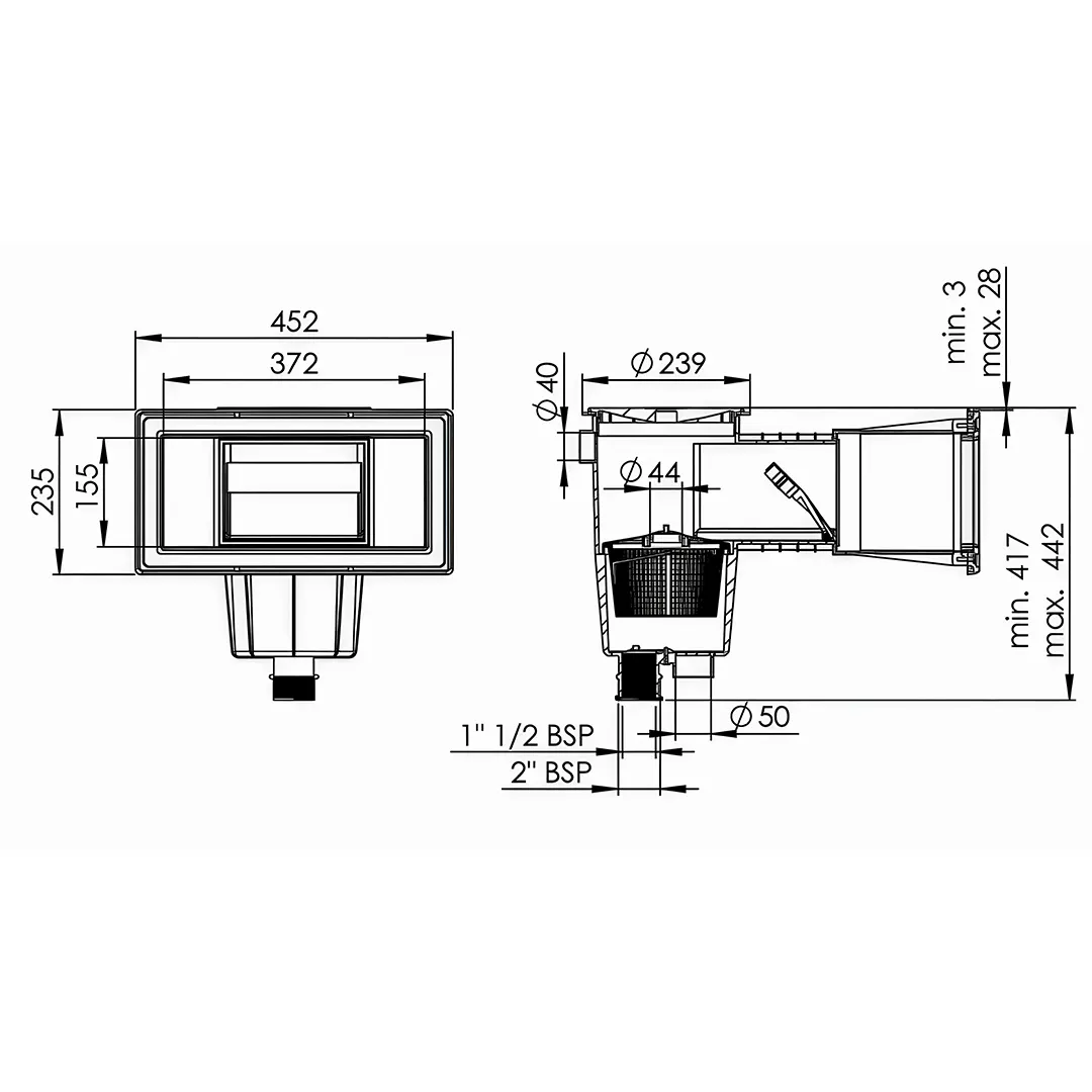 Διαστάσεις skimmer πισίνας για πισίνες μπετόν
