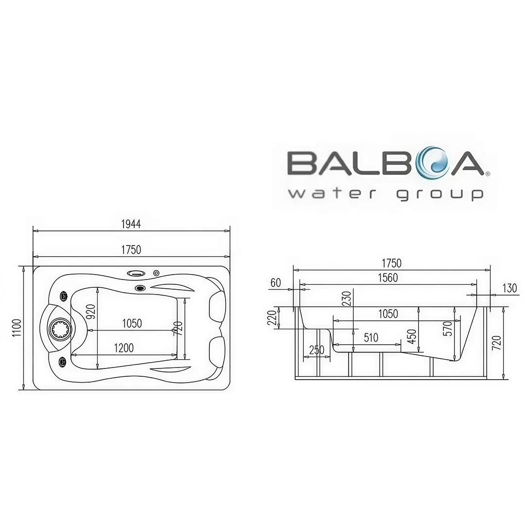 Τεχνικό σχέδιο και διαστάσεις SPA KARAG M-3374 2 θέσεων 175x110x72 εκ.
